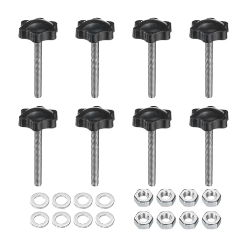 uxcell 8pcs Star Clamping Knobs with Nuts Washers, M6 x 50mm Metric 304 Stainless Steel Male Thread 32mm 6-Star Plastic Head, Threaded Stud Hand Knobs Handles Thumb Screws, Black - size: M6 x 50mm