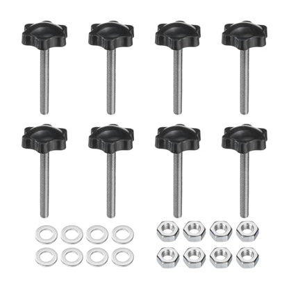 uxcell 8pcs Star Clamping Knobs with Nuts Washers, M6 x 50mm Metric 304 Stainless Steel Male Thread 32mm 6-Star Plastic Head, Threaded Stud Hand Knobs Handles Thumb Screws, Black - size: M6 x 50mm