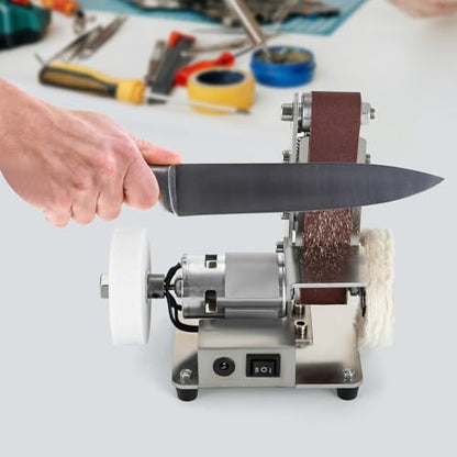 Mini Belt Sander, 7 Adjustable Speed Mini Bench Belt Grinder, 110-240V Mini Power Sanding Machine with 20PCS Abrasive Belts, Mini Electric Bench Grinder for Knife, Jewelry DIY, Wood Metal Working