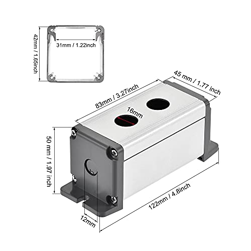 uxcell 2 Holes 16mm Aluminum Switch Button Station Box with a PG7 Cable Gland and Mounting Base