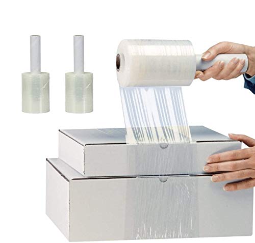 EatingBiting 2pcs 250Ft Industrial Strength Hand Stretch Wrap 4" Clear Plastic Durable Thick Clear Cling Plastic Moving Supplies Durable Self Adhering Packing Pallet Furniture Heavy Duty Shrink Film