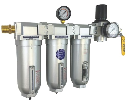 3/4" NPT Industrial (4-Stage) Moisture Removing Particulate Filter and Oil Removing Coalescing Filter and Desiccant Air Dryer and Air Pressure Regulator - size: 3/4" NPT, style: 4-STAGE FFDR