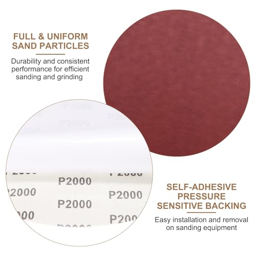 uxcell 8pcs 12-Inch PSA Sanding Discs, 2000 Grits Aluminum Oxide Self Adhesive Stick Back Sandpapers, No-Hole Round Wet/Dry Sander Papers, Sand Auto Car Paint, Wood, Metal - size: 2000 Grits
