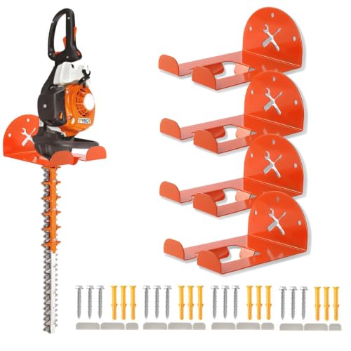 Upgraded Trimmer Rack Wall Mount - 8" Heavy Duty Weed Eater Hanger for Garage Wall, Garden Power Tool Holder Organizer Hooks for Grass Trimmer, Hedge Trimmer, Leaf Blower and Chainsaw, Orange, 4 Pack - color: Orange-4Pack