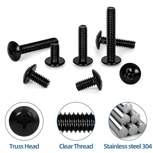 1/4"-20 x 1/2" Truss Head Machine Screws, Full Thread, 304 Stainless Steel Black Finish, 25 PCS - size: 1/4"-20 x 1/2"
