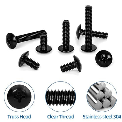 1/4"-20 x 1/2" Truss Head Machine Screws, Full Thread, 304 Stainless Steel Black Finish, 25 PCS - size: 1/4"-20 x 1/2"