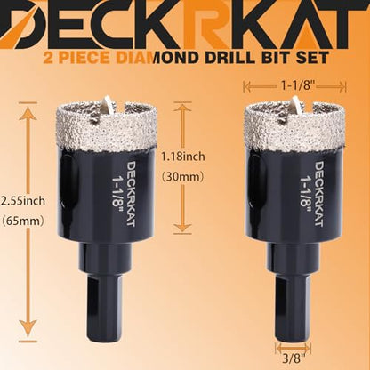 1-1/8 Inch Diamond Hole-Saw Bits with Pilot Drill Bit - 2pc 1-1/8" Diamond Tipped Tile Hole Saws with Guiding Bit Accurate Drilling for Porcelain Tile Ceramic Pottery Granite Stone Glass Bottles 28mm - size: 1-1/8”