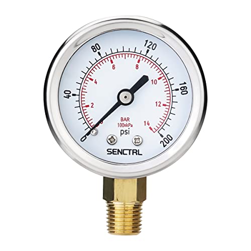 SENCTRL 0-200 Psi Pressure Gauge, 1/4" NPT Lower Mount - size: 0-200Psi, style: Lower Mount