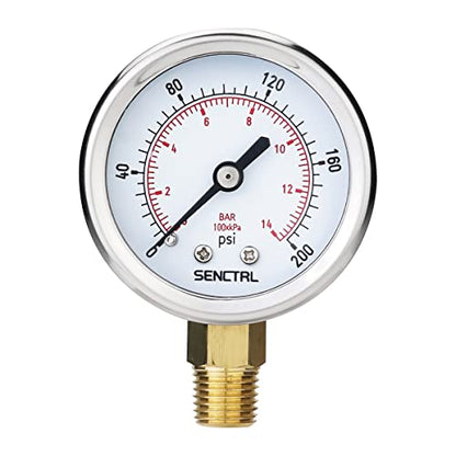 SENCTRL 0-200 Psi Pressure Gauge, 1/4" NPT Lower Mount - size: 0-200Psi, style: Lower Mount