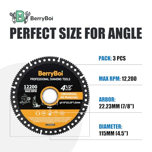 4-1/2 Multi Purpose Diamond Cut Off Wheel, 115mm Cutting Disc, 3 Pack - size: 4"×1/2"