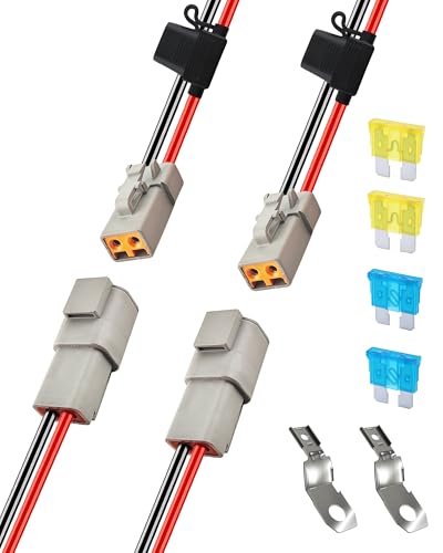 12 AWG 2 Pin DTP Connector with 15A 20A Fuses, 2 Way Automotive Waterproof Electrical Connectors, 12 Gauge Cable Wire Male and Female Quick Connect Harness for Car Truck Boat LED-2 Pack - size: 12 AWG