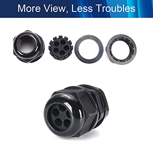 Fielect M25 Cable Gland 5 Holes Waterproof Nylon Joint Adjustable Locknut for 3-6mm Dia Wire 1Pcs - color: 5 15mm 25mm