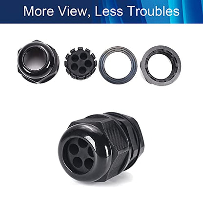 Fielect M25 Cable Gland 5 Holes Waterproof Nylon Joint Adjustable Locknut for 3-6mm Dia Wire 1Pcs - color: 5 15mm 25mm