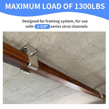 Strut Channel Hanger Brackets for 1-5/8 Inch Unistrut Trolley Track, 4 Pack - size: 4 Pack