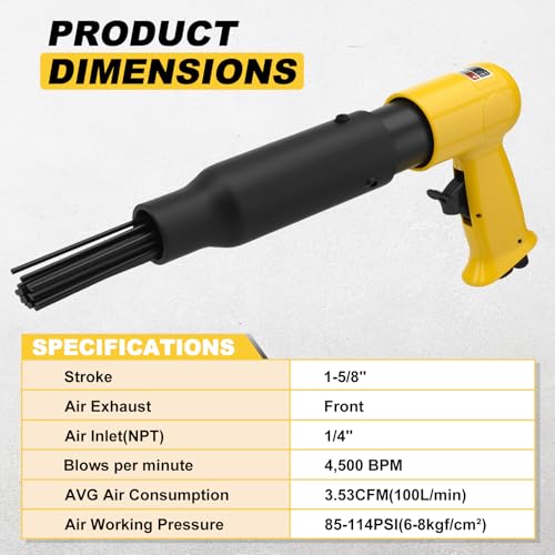 2 in 1 Air Needle Scaler, 4500 BPM High Impact Pneumatic Chisel Hammer Kit