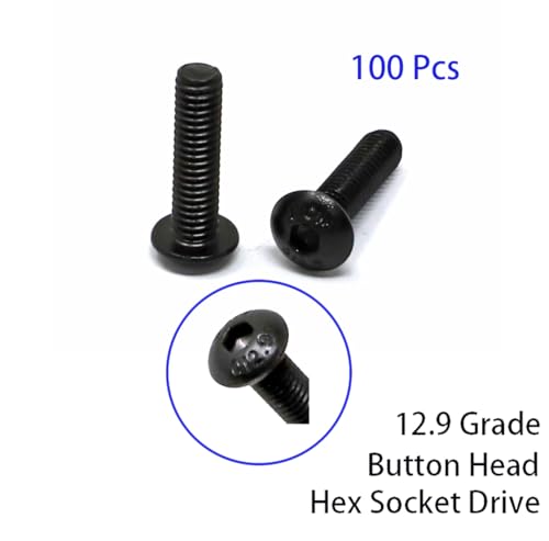 iexcell 100 Pcs M4 x 16mm Thread Pitch 0.7 mm Alloy Steel 12.9 Grade Hex Socket Button Head Cap Screws Bolts Kit, Black Oxide Finish - size: M4 x 16mm