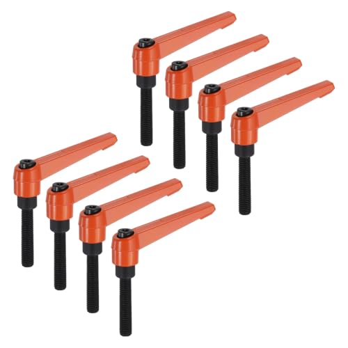 uxcell 8pcs Lever Adjustable Handles M8 x 45mm Metric Male Thread | Level Clamping Handle Hand Stud Knobs Rotating Screw Handles Bolts with Locking Lever, Orange