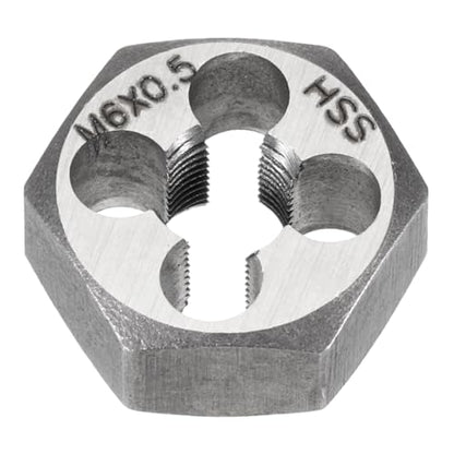 HARFINGTON Hex Threading Die M6 x 0.5 Metric Thread Right Hand High Speed Steel Rethreading Fixed Die Screw Cutting Tapping Repair Tool - size: M6 x 0.5