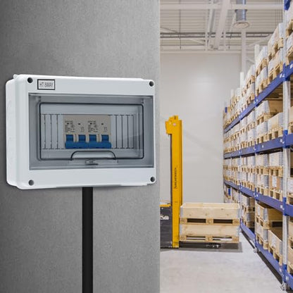 8 Way Distribution Protection Box,ABS/PC Alloy Plastic Transparent Cover Circuit Breaker Box IP66 Waterproof Distribution Box with DIN Rail and Waterproof Connector - size: HT-8