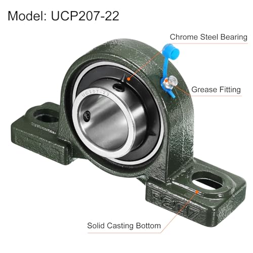 uxcell 2pcs UCP207-22 Pillow Block Bearings 1-3/8 inch Bore Self Alignment, Solid Cast Iron Base Mounted Chrome Steel Bearings - size: UCP207-22
