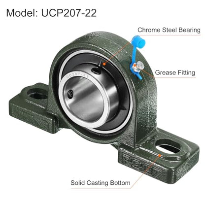 uxcell 2pcs UCP207-22 Pillow Block Bearings 1-3/8 inch Bore Self Alignment, Solid Cast Iron Base Mounted Chrome Steel Bearings - size: UCP207-22