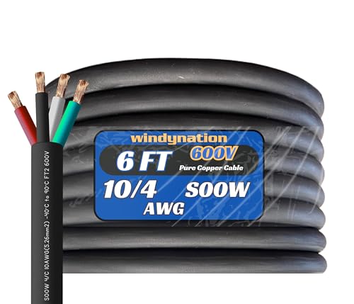 10/4 6 Feet 10 AWG SOOW SO Cable Cord Wire - 10 Gauge 4 Conductor 600V Portable Power Extension Cord Cable for, Motor Leads, Portable Lights, and Battery Chargers - style: 6