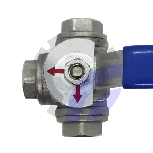 AF Hydro 3/8'' Female NPT 3-Way Reducing Ball Valve, L Mounting Pad Stainless Steel SS316 Standard for Water, Oil and Gas with Blue Locking Handle - size: 3/8 Inch