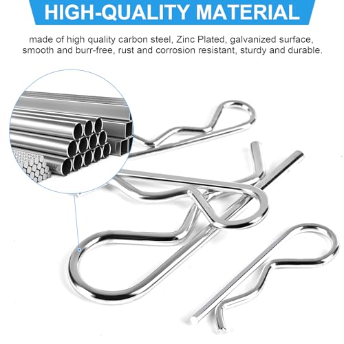 120pcs Premium Cotter Pin Assortment Kit, Heavy Duty R-Shaped Cotter Pins, 7 Sizes Zinc Plated Carbon Steel Hardware Pins for Automotive, Machinery, Lawn Mowers, and DIY Projects - size: R pin(hitch pin)