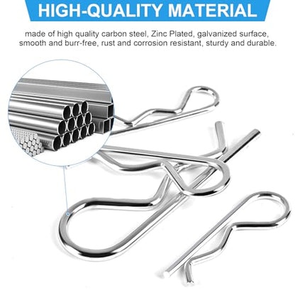 120pcs Premium Cotter Pin Assortment Kit, Heavy Duty R-Shaped Cotter Pins, 7 Sizes Zinc Plated Carbon Steel Hardware Pins for Automotive, Machinery, Lawn Mowers, and DIY Projects - size: R pin(hitch pin)
