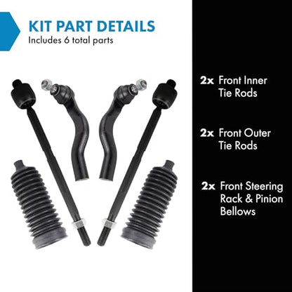 TRQ Front Steering Kit Rack and Pinion Bellow Tie Rod - style: PSA44094