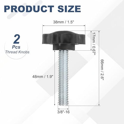 uxcell 2Pcs 3/8"-16 Star Knobs 1.9" Threaded Stud Male Clamping Knob - size: 3/8"-16, 1.9"