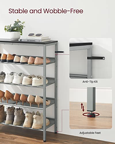VASAGLE 5-Tier Shoe Rack, Adjustable, Freestanding - color: Charcoal Grey + Metallic Silver, size: 5 Tiers (29.5"W)