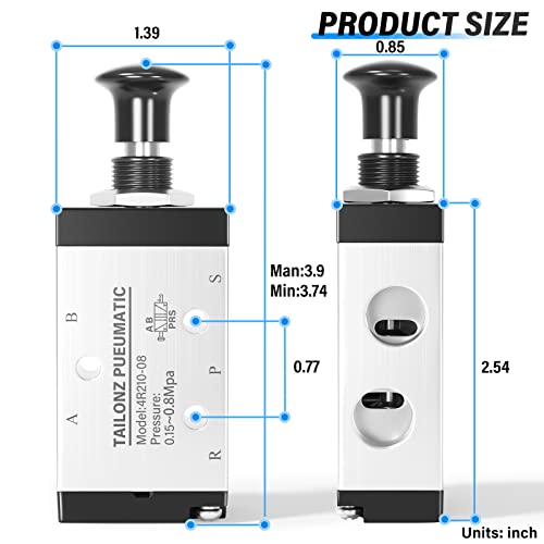 TAILONZ PNEUMATIC 1/4"NPT 5 Way 2 Position Air Hand Lever Operated Valve Pneumatic Solenoid Valve Manual Control Push-Pull 4R210-08 (Pack of 2)