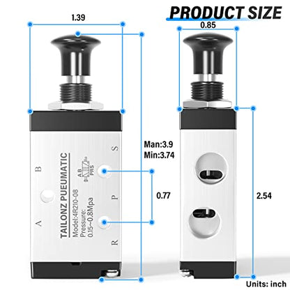 TAILONZ Push Pull Valve 1/4"NPT 5 Way 2 Position 4R210-08 - size: 1/4"NPT