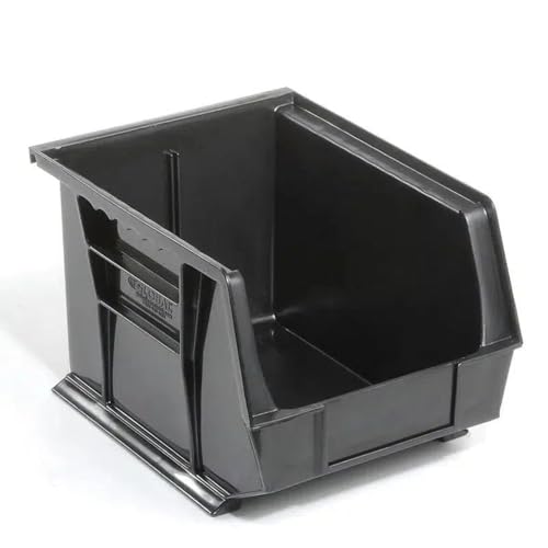 Quantum Storage QUS239 Heavy-Duty Stackable Plastic Storage Bins for Workshop, Warehouse & Garage, Ultra Stack & Hang, 10-3/4" x 8-1/4" x 7", Black, 6-Pack - color: Black