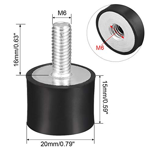 uxcell M6 Male Female Rubber Mounts, Shock Absorber, for Motor Generator Compressor Garage Reverse Osmosis Pump Impact Air Generator Car Bobbins, D20mmxH15mm 4pcs - size: M6*16 D20*H15