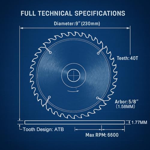 9" Table Saw Blades, 40T Carbide Tipped for Workshop Wood Cutting Tasks