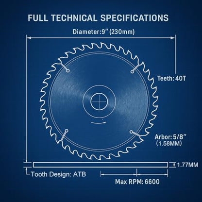 9" Table Saw Blades, 40T Carbide Tipped for Workshop Wood Cutting Tasks