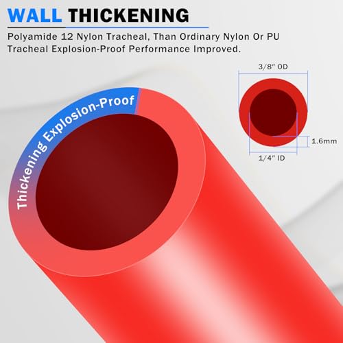 CheeMuii 50FT 3/8" DOT Air Line 3/8 Air Hose PA12 Nylon Pneumatic Tubing - color: Red, size: 3/8"OD-50FT