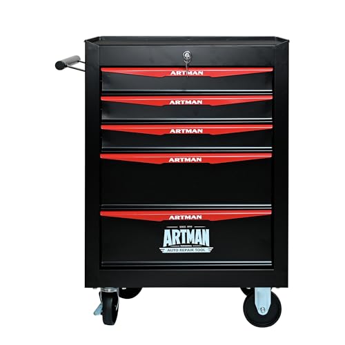 5-Drawer Steel Rolling Tool Cart with Wheels & Handle, Heavy-Duty Tool Chest Storage Cabinet for Garage and Workshop - color: Black, size: 5-Drawer