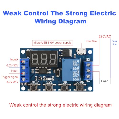 2pcs 5V Micro USB Timer Relay DC 6-30V Programmable Cycle Delay Timer Switch Module with Digital LED Display