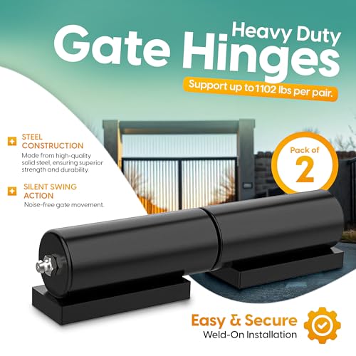 7" Heavy Duty Weld On Hinges for Metal, Black Barrel Hinges, 1.38" Barrel, 0.87" Pin, 1102 lb Capacity Each, Wrought Iron & Trailer Gate Weld On, bisagras para puertas de Metal, 2-Pack - size: 7 Inch