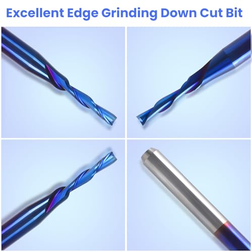 HQMaster Downcut Bit 1/8" Shank Down Cut Spiral CNC Router Bits End Mill Tungsten Carbide Milling Cutter Set 5 Pack (1/16" Cutting Diameter) - size: 1/16"