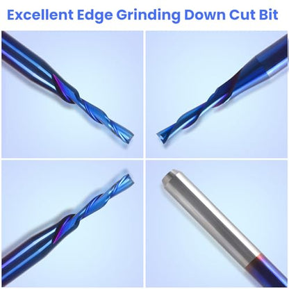 HQMaster Downcut Bit 1/8" Shank Down Cut Spiral CNC Router Bits End Mill Tungsten Carbide Milling Cutter Set 5 Pack (1/16" Cutting Diameter) - size: 1/16"