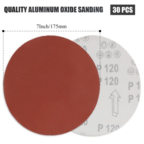 Biaungdo 7-Inch Sandpapers Sand Discs, 120 Grit, 30 Pcs - style: 30 Pcs 7 Inch 120 Grit