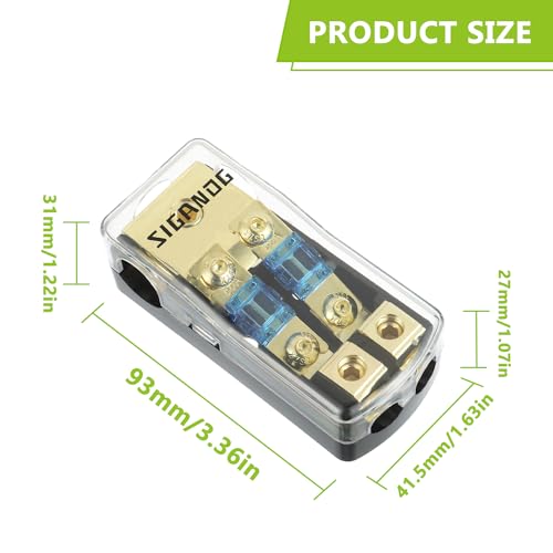 2 Way Mini ANL Fuse Holder 60A 0/2/4 Gauge Input 4/8 Gauge Output Fuse Distribution Block, for Audio Stereo Amplifier of car Truck Ship, with 3 Hexagon Wrench - size: 2 way
