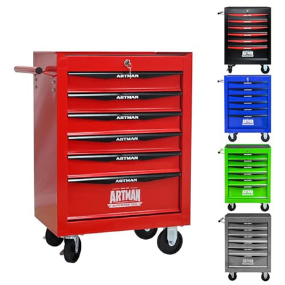 6-Drawer Rolling Tool Chest, Lockable for Garage, Red - color: Red, size: 6-Drawers