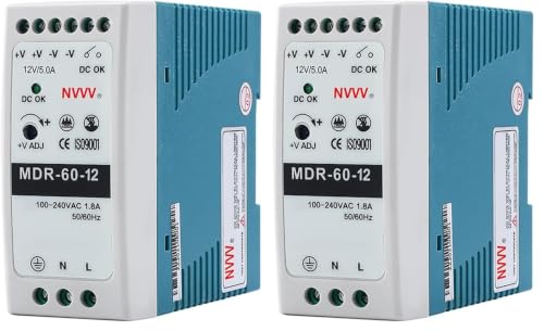 MDR-60-12 AC to DC DIN-Rail Power Supply 12V 5 Amp 60W, Blue+White (Pack of 2) - size: 12V 5 Amp 60W (Pack of 2)