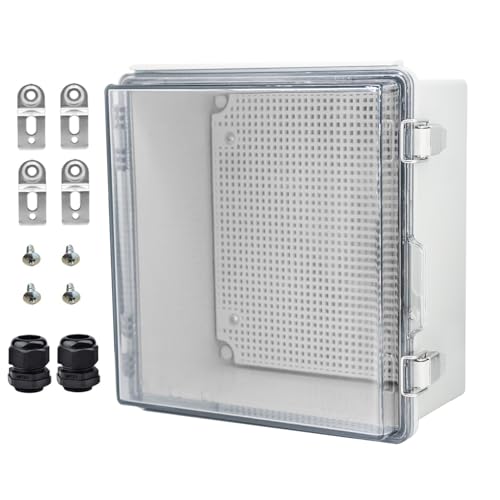 Waterproof Electrical Box with Mounting Plate, IP67 Junction Box Stainless Steel Latch Hinged Clear Cover Project Enclosure with Wall Bracket and 2 Glands 8.3" x 8.3" x 3.9" - color: Clear, size: 8.3" x 8.3" x 3.9"