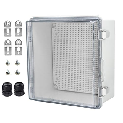 Waterproof Electrical Box with Mounting Plate, IP67 Junction Box Stainless Steel Latch Hinged Clear Cover Project Enclosure with Wall Bracket and 2 Glands 8.3" x 8.3" x 3.9" - color: Clear, size: 8.3" x 8.3" x 3.9"